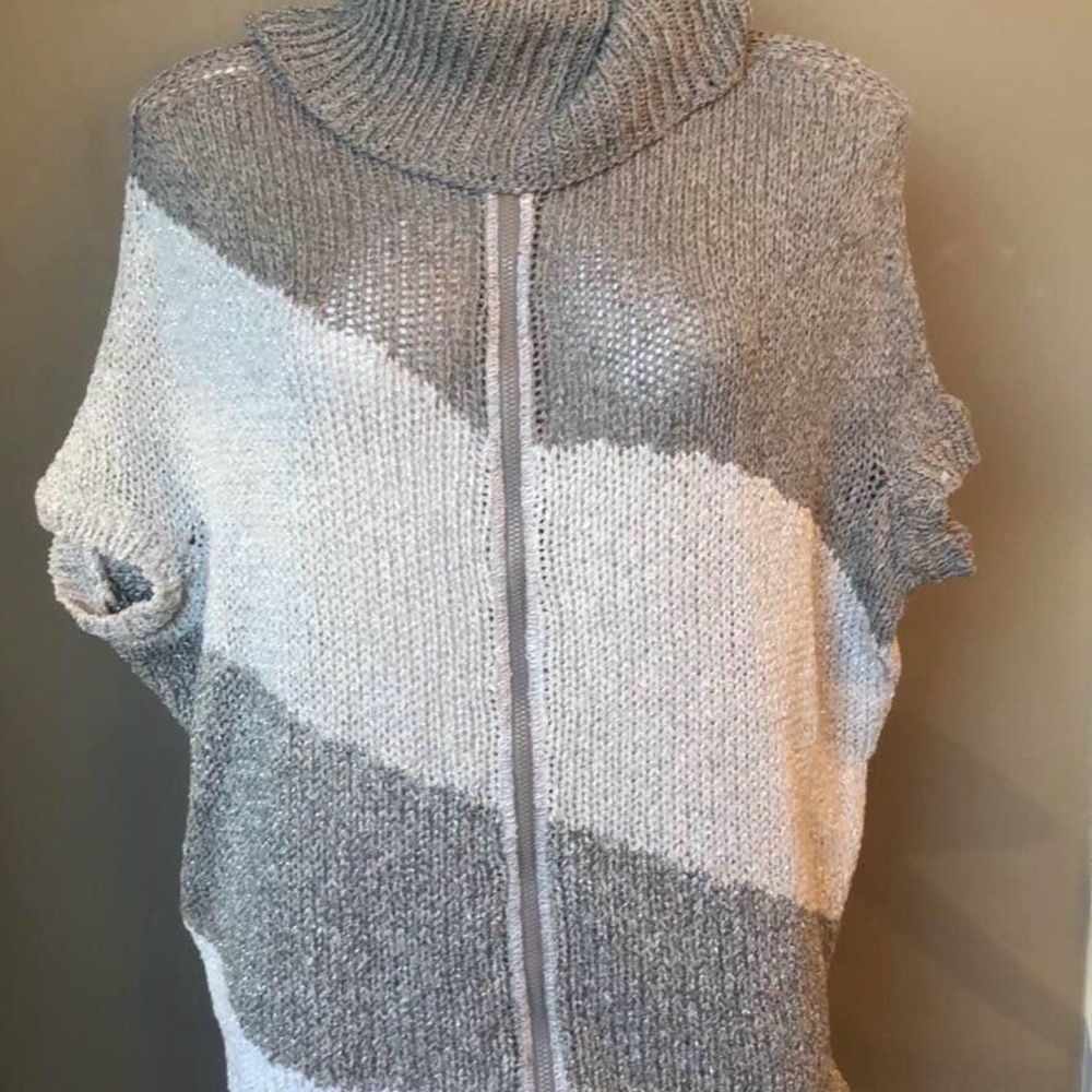 Sarah Pacini Gray and Cream Cowl Neck Sweater